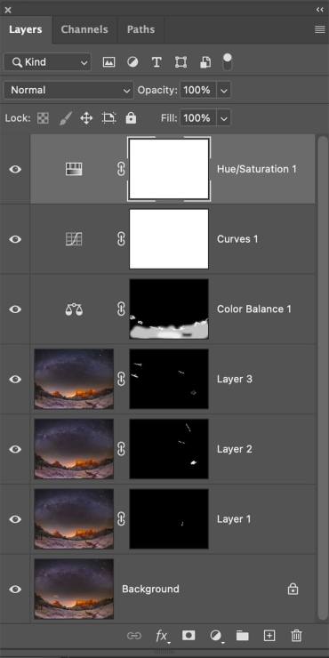 Photoshop layers palette meteor shower
