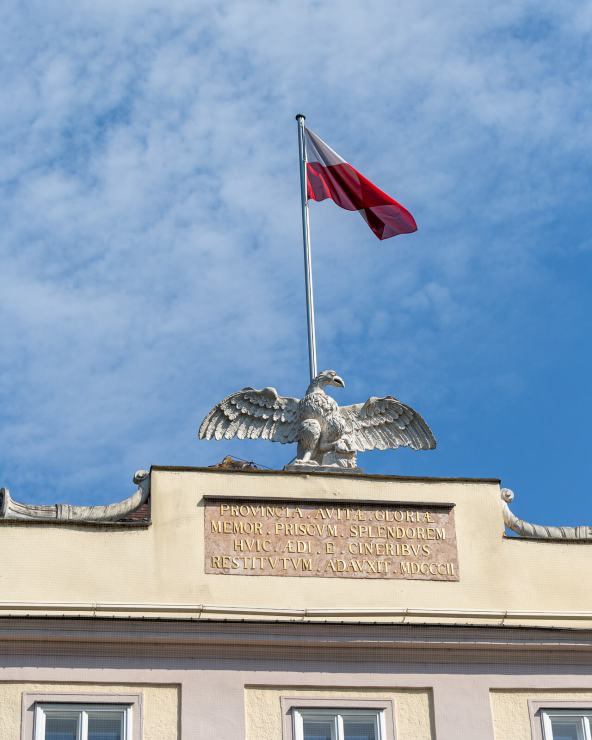 Austrian flag on building in Linz