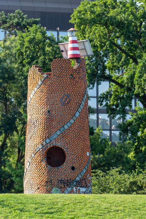 brick lighthouse along Danube - art piece